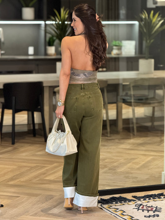 Olive Mesh Top