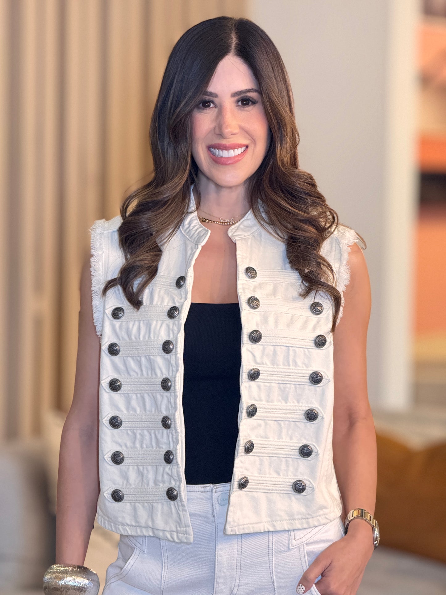 Napoleon Ivory/Black Studs Ripped Vest Top