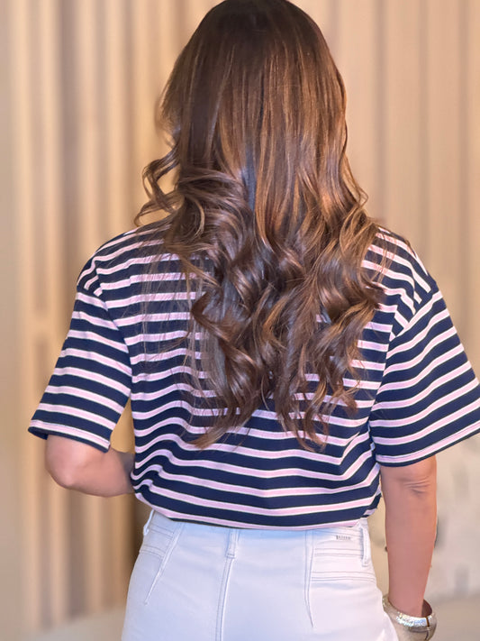 Sunday Navy/Pink Lines Chemise Top