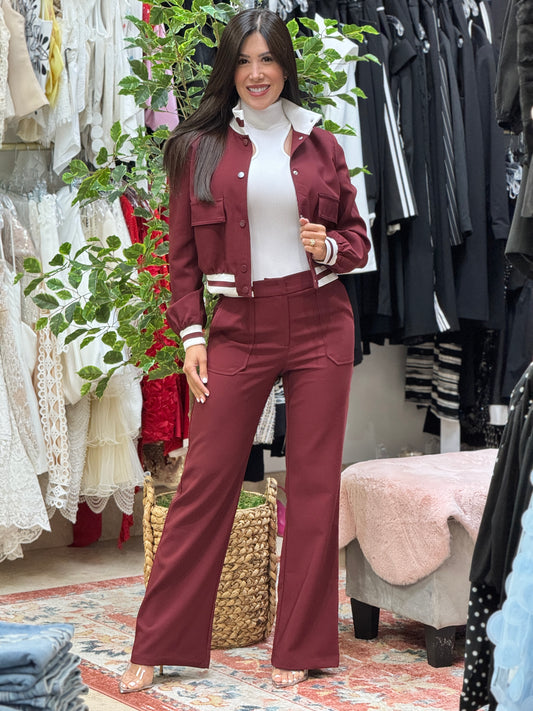Ovianca Burgundy Jacket Set