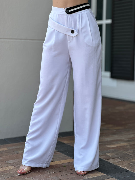 Addie Crossed Button White Pants
