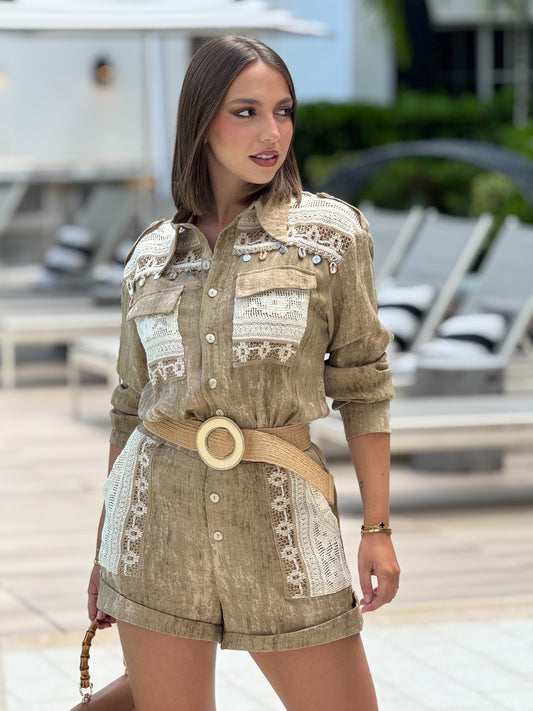 Saint Marteen Beige Linen Jumpsuit (shells)