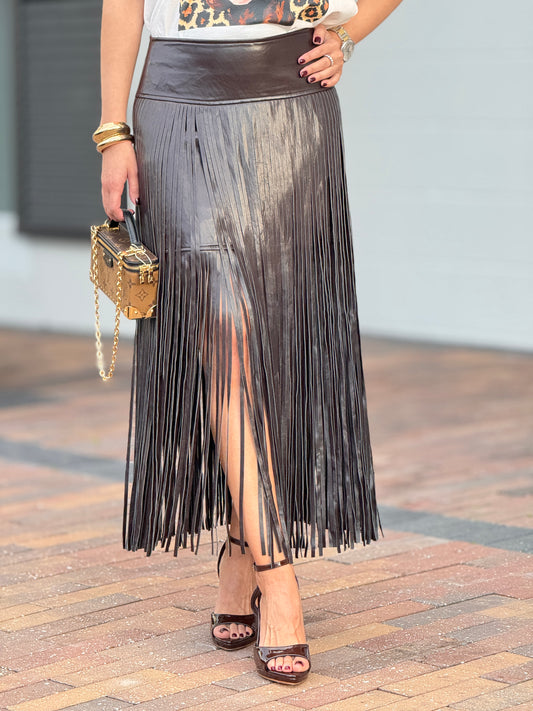 Lumi Brown Fringe Skirt
