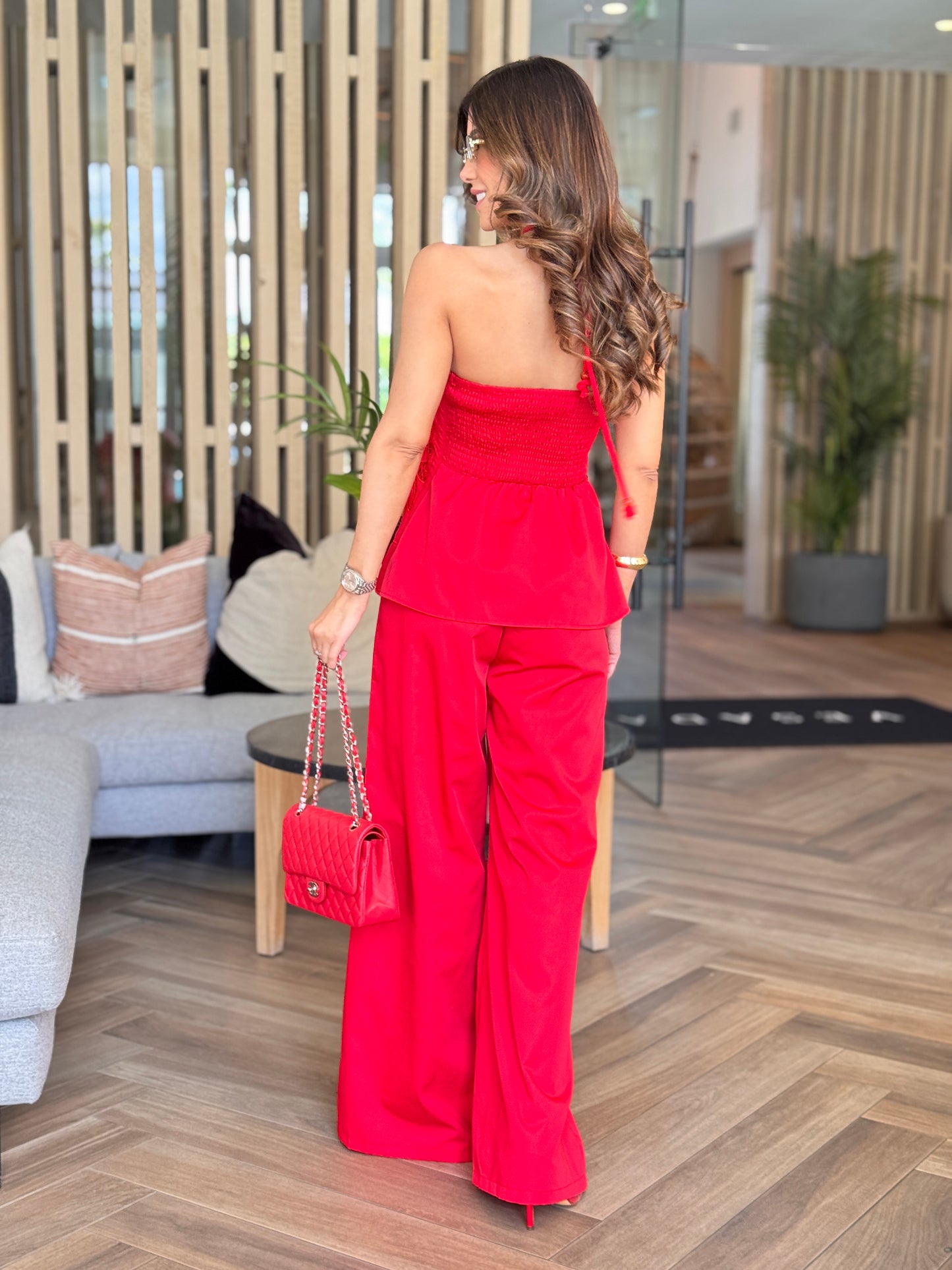 Chic Red Torchon Cutout 2-Piece Set