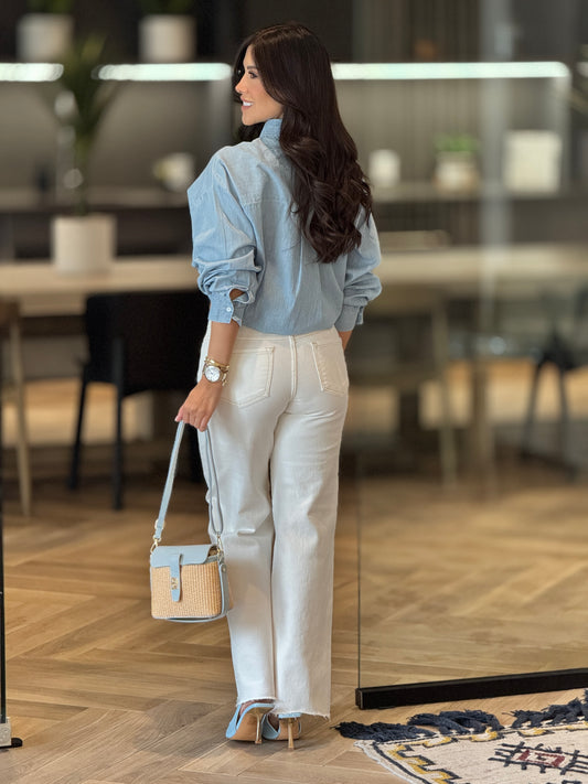 Louise light Denim Gold Button Shirt