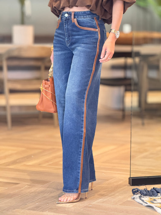 Itoo Brown Border Dark Denim Jeans