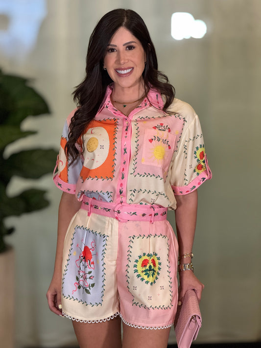 Soleil Multicolor Print Short Set