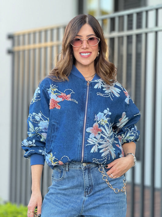 30660 Gaia Denim Floral Jacket Top