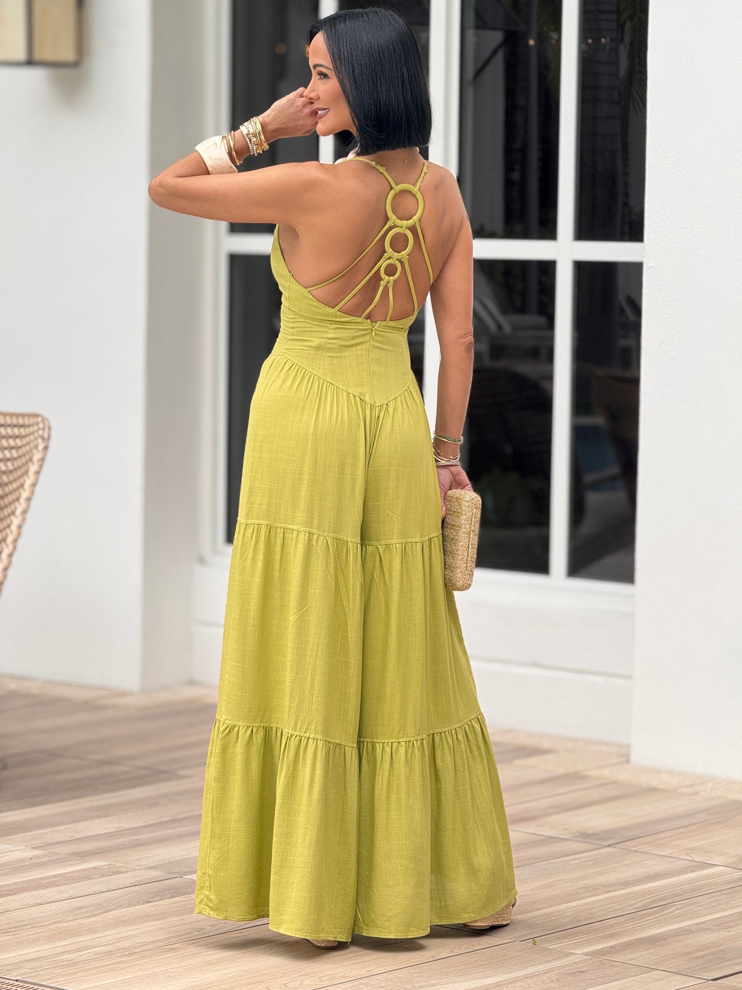 Sangie Green Linen Maxi Jumpsuit