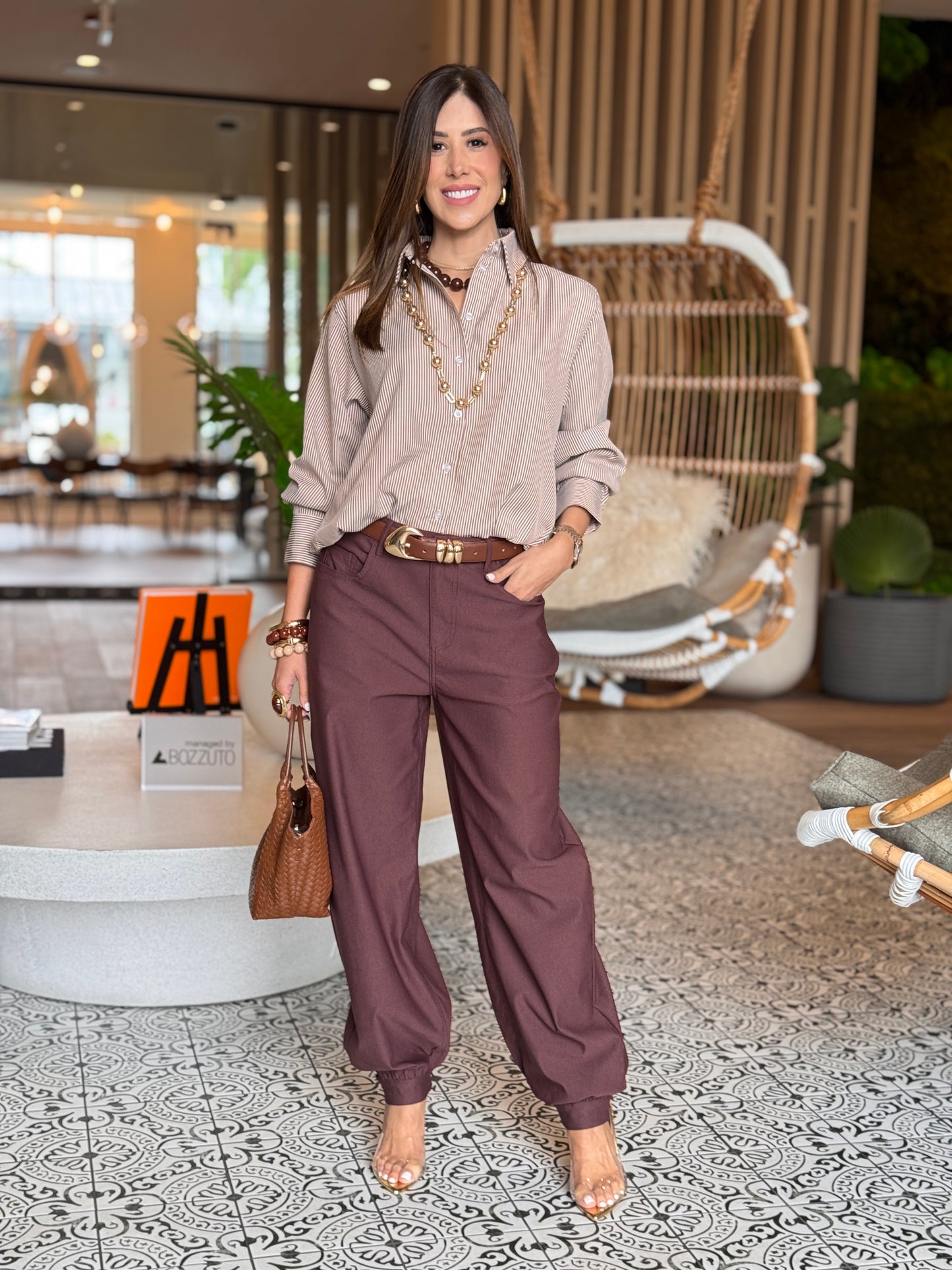 Rosy Days Brown Barrel Pants