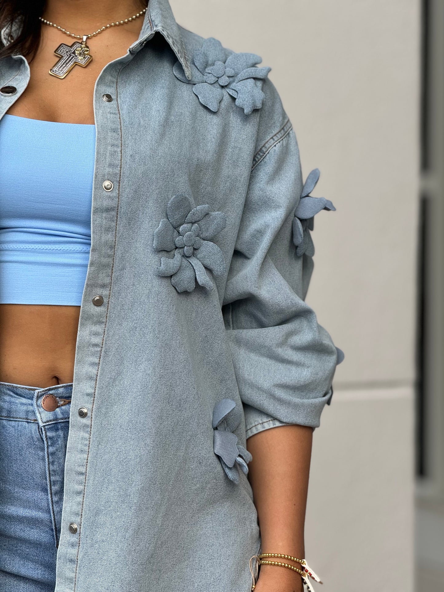 Mirla Denim 3D Flower Shirt