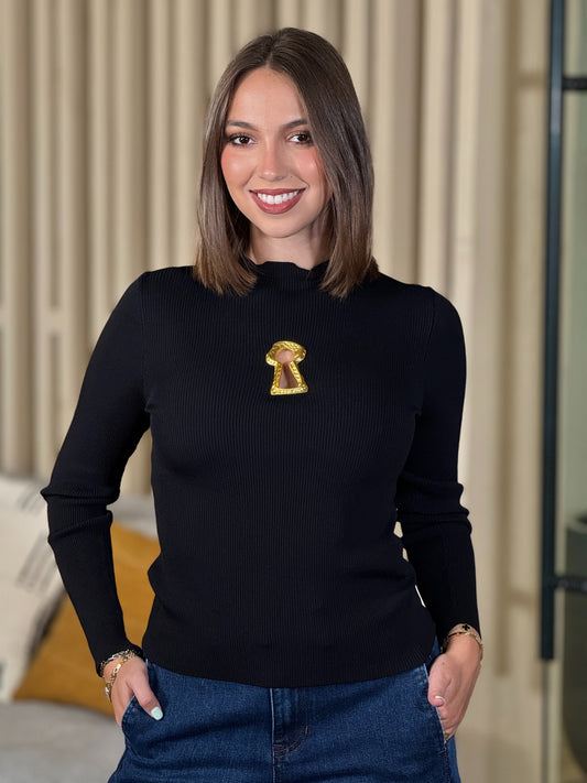 Locket Black Knitted Long sleeve Top