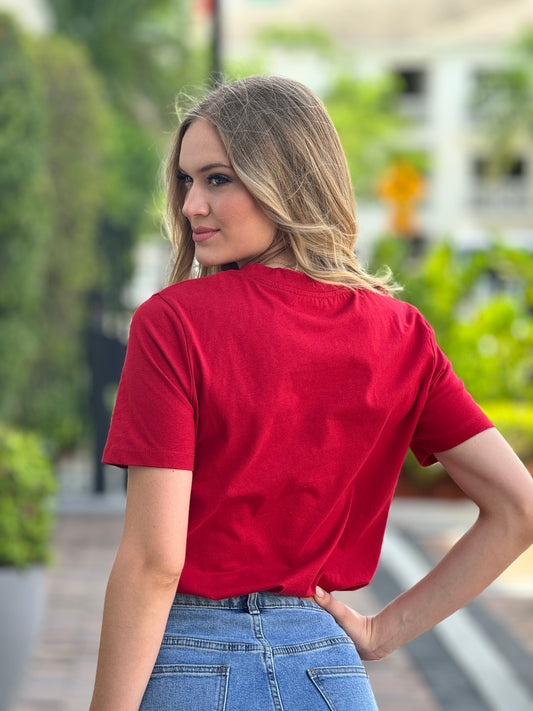 Micaela Red 3D Flower T-Shirt