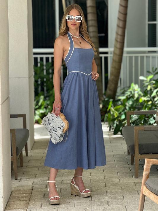 Kristen Blue/White Border Dress