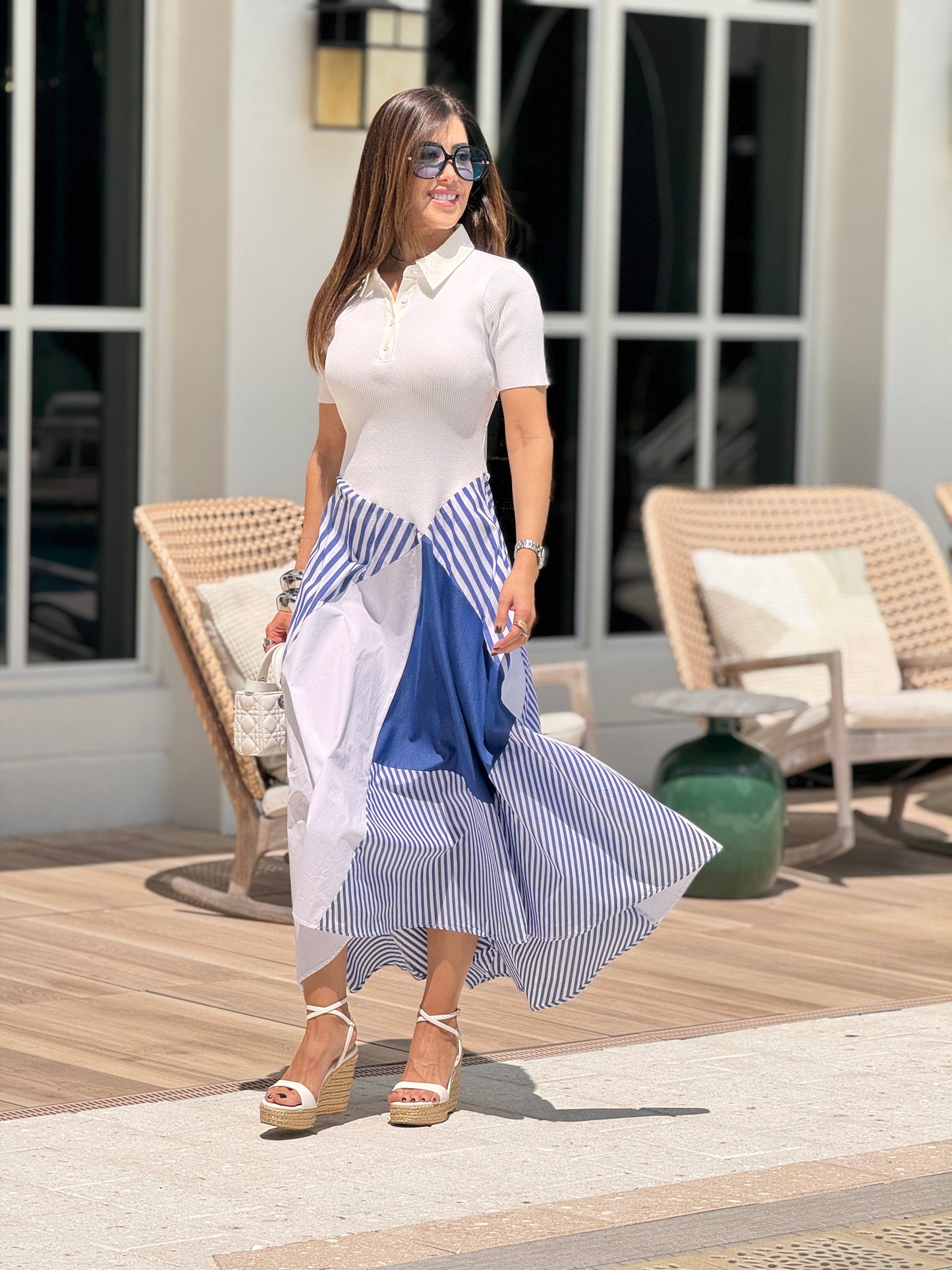 Rivera White/Blue Lines Knit Dress