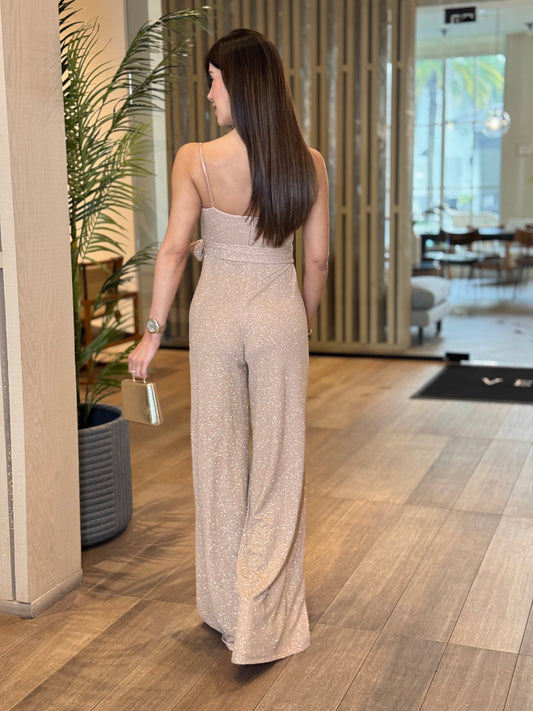 Marilú Gold Glitter Jumpsuit Gala