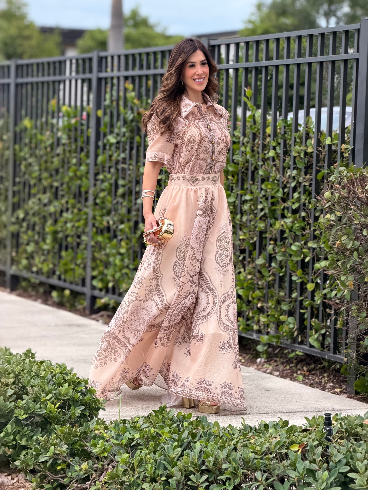Gardenia Beige/Brown Print Skirt Set