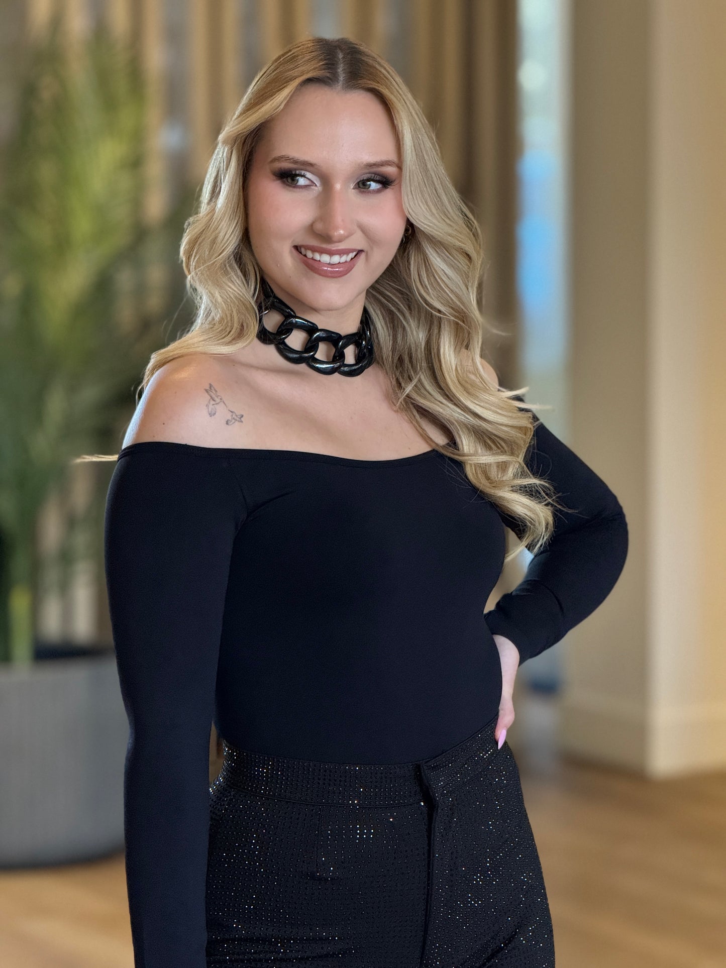 Dyna Black Off Shoulder Long Sleeve Top