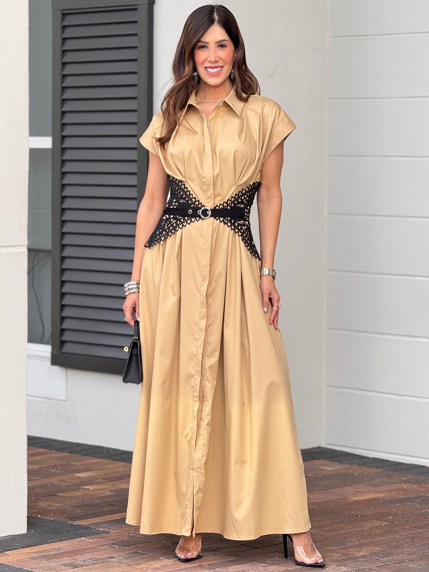 Chic Beige/Black Lace Dress