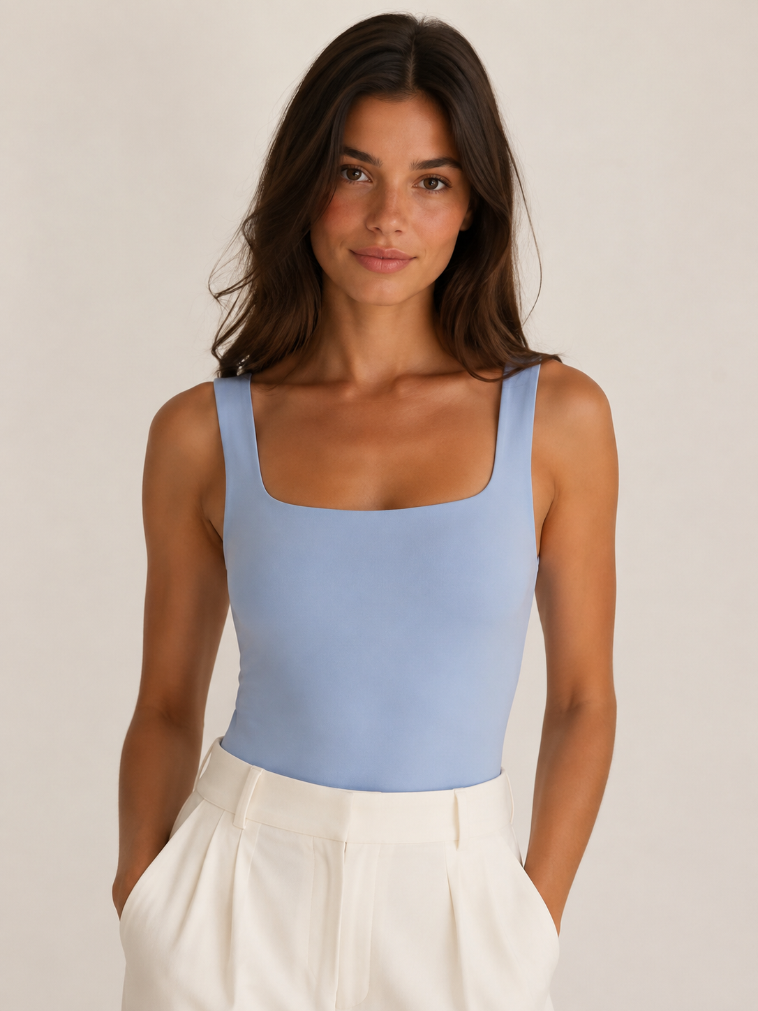 Liz Blue Seamless Square Neck Basic Top