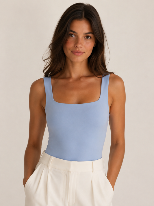 Liz Blue Seamless Square Neck Basic Top