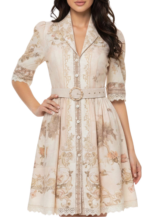Bridge Beige Floral Vintage Print