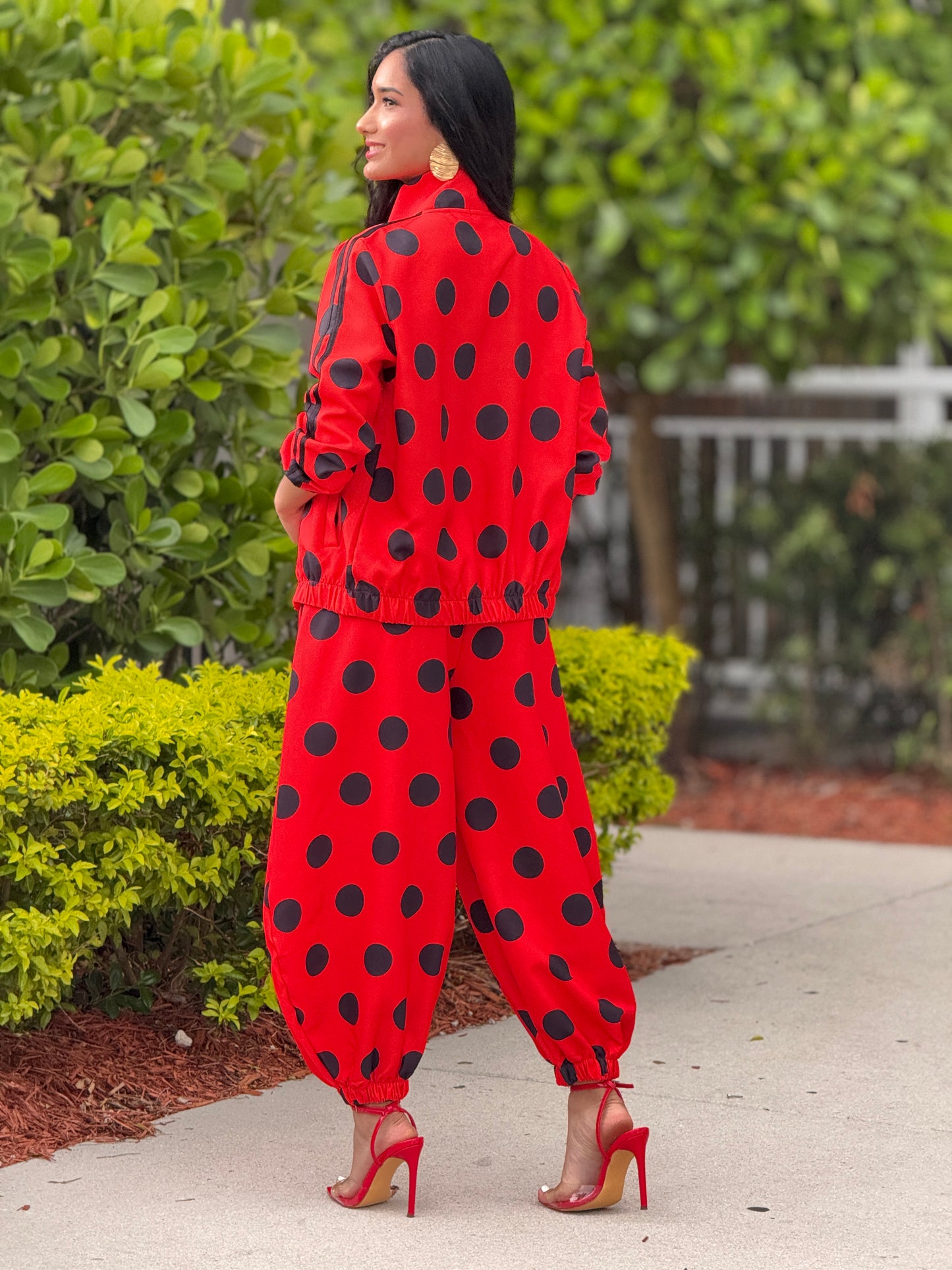 Chinese Red/Black Polka Dots Jacket Set
