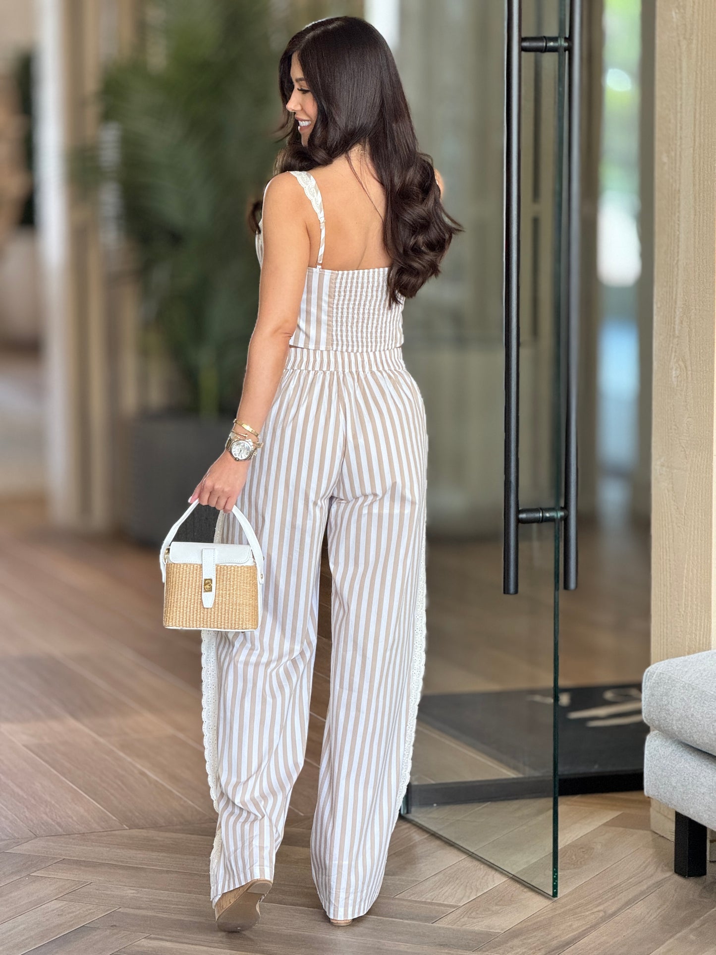 Martina Beige Lines Corset Set