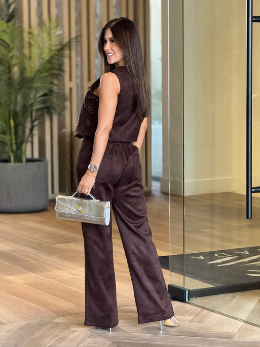 Gaia Brown Studs Vest Set