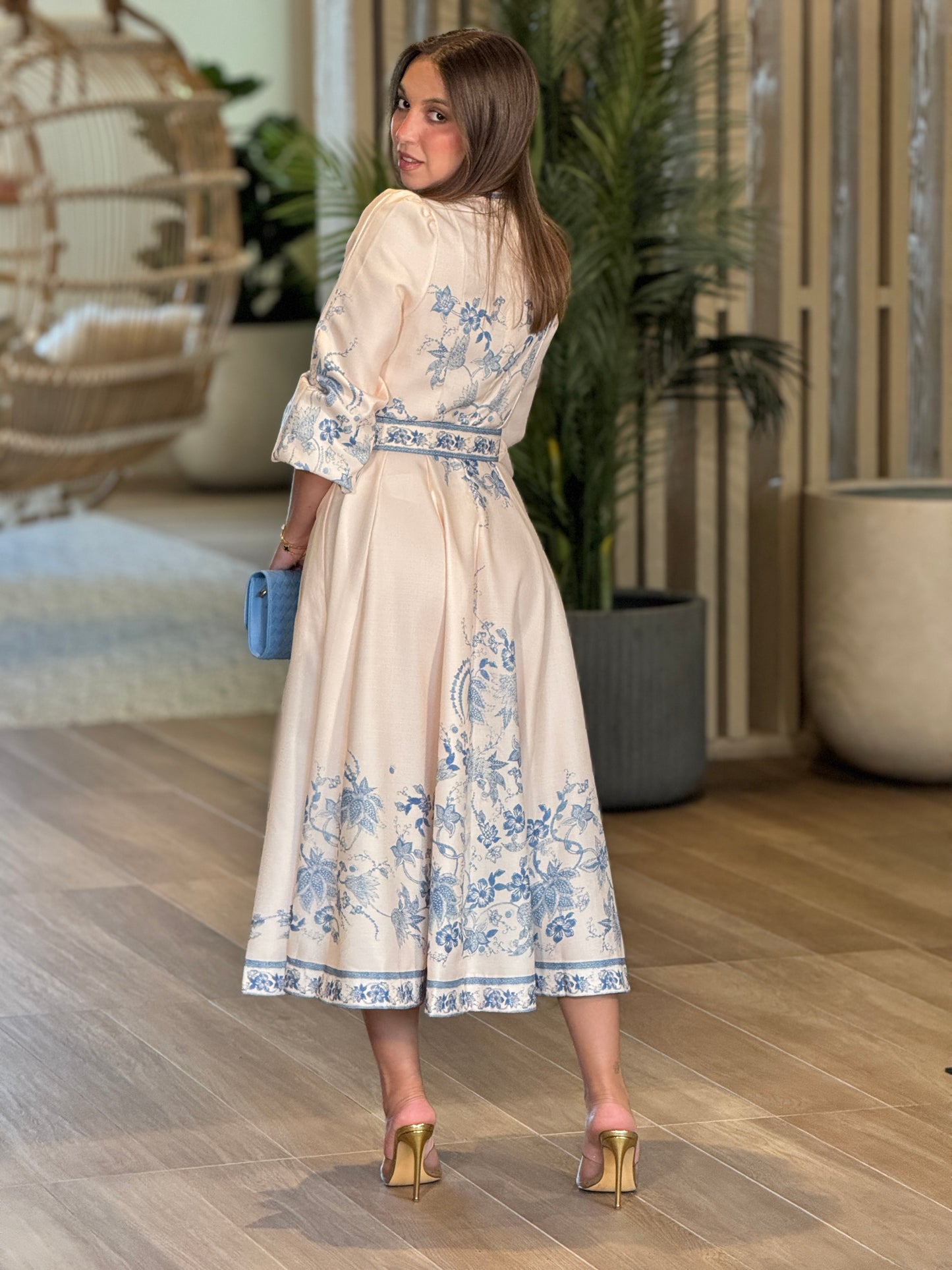 Gardenia Beige/Blue Print Dress