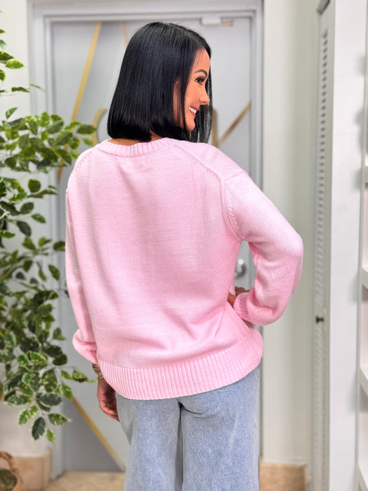 Hearty White Heart/Pink Sweater Top