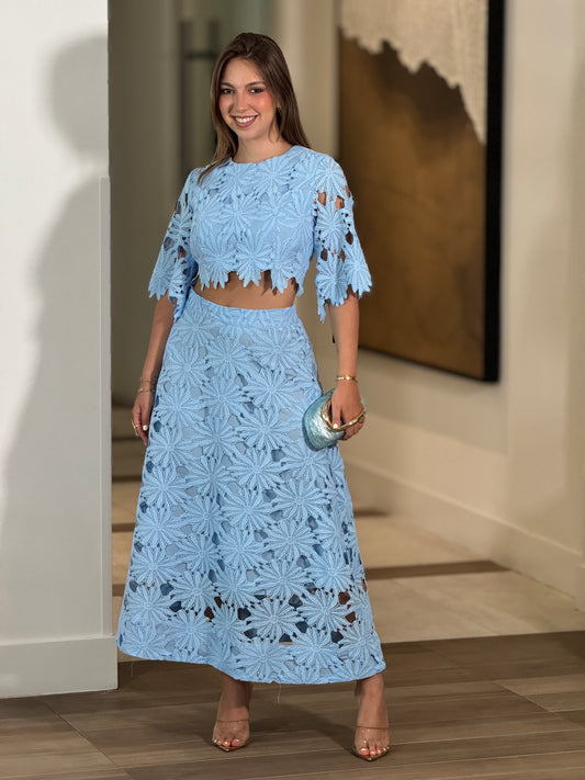 Helena Blue Torchon Skirt Set