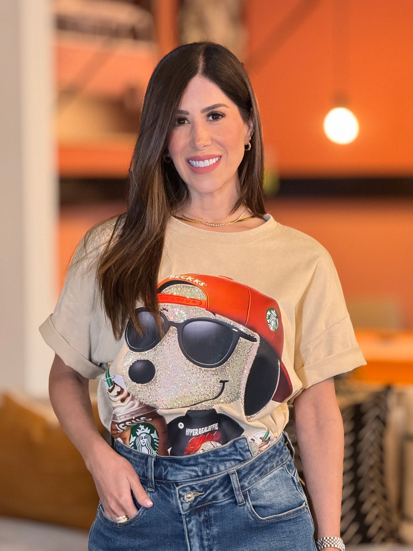 Doggy Coffee Rhinestone T-Shirt