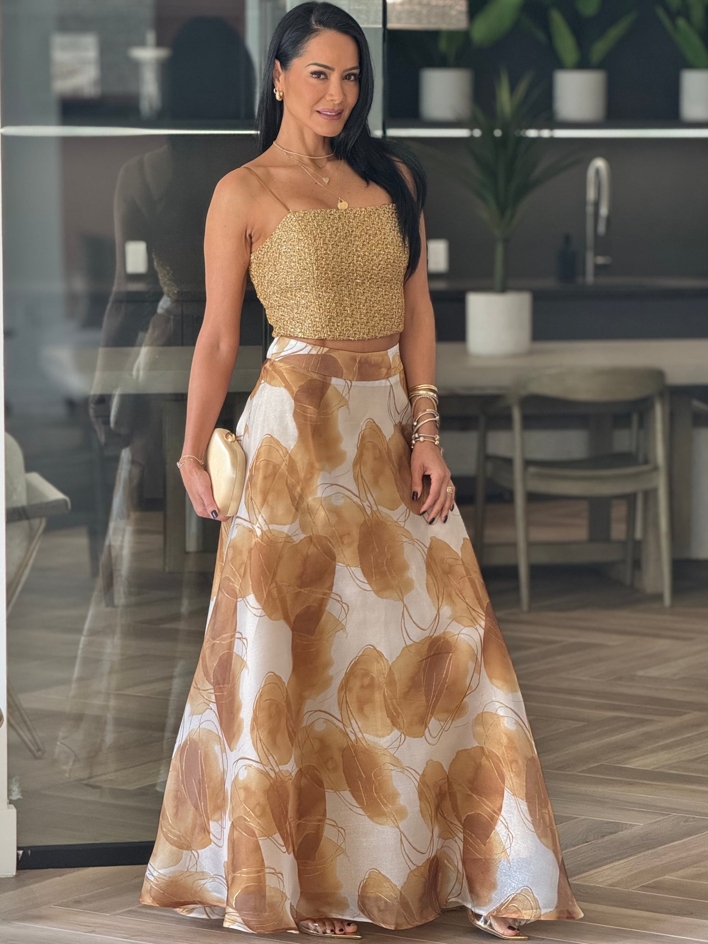 Norkys Gold Tweed Skirt Set