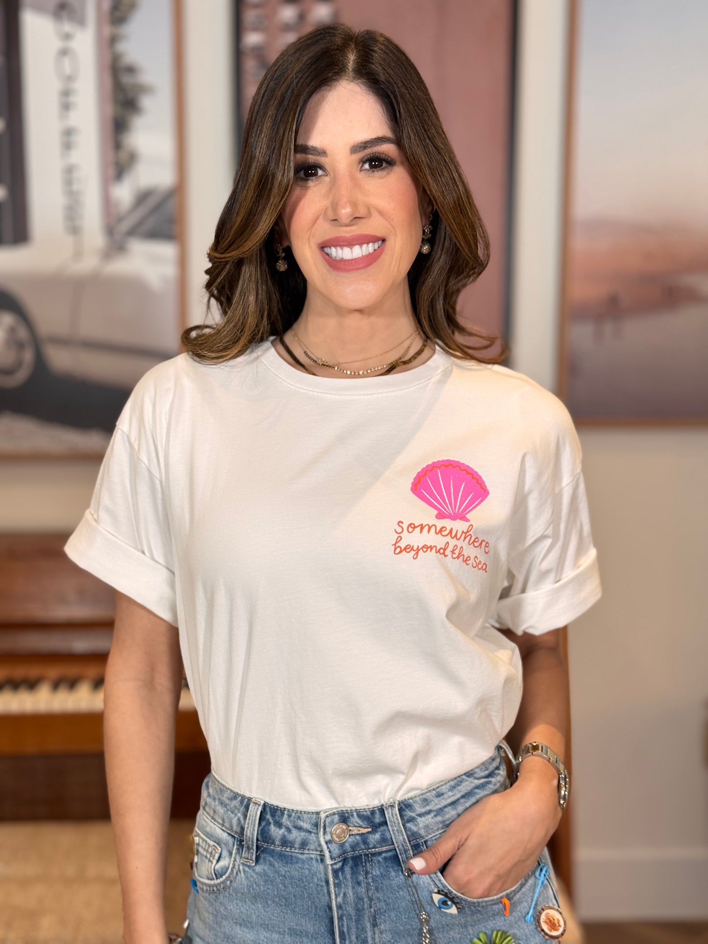 Somewhere Shell Pink/White T-Shirt