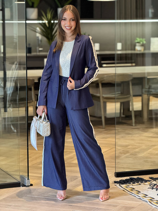 Ovianca Navy Lines Blazer Set