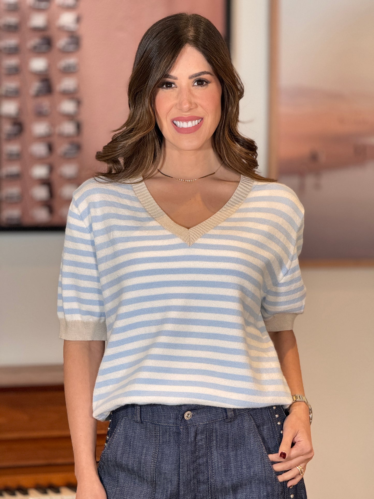 Italy Blue Lines Knit Top