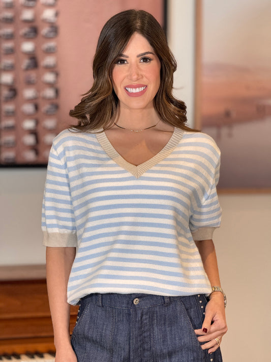 Italy Blue Lines Knit Top