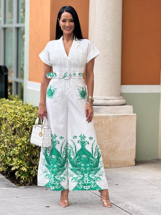 Norkys White/Green Jumpsuit Gala