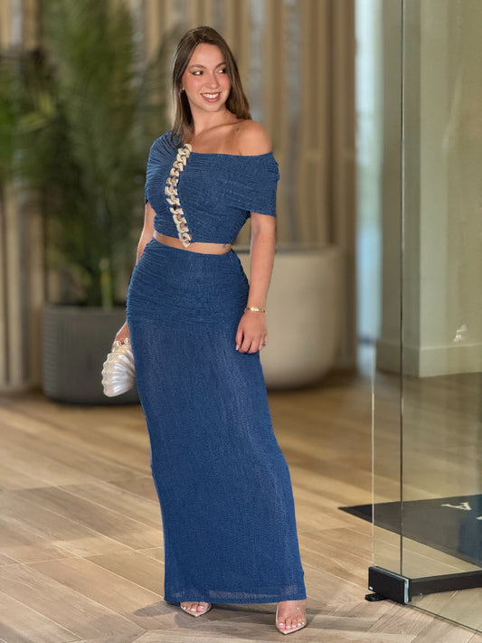Barbara Blue Mesh Skirt Set