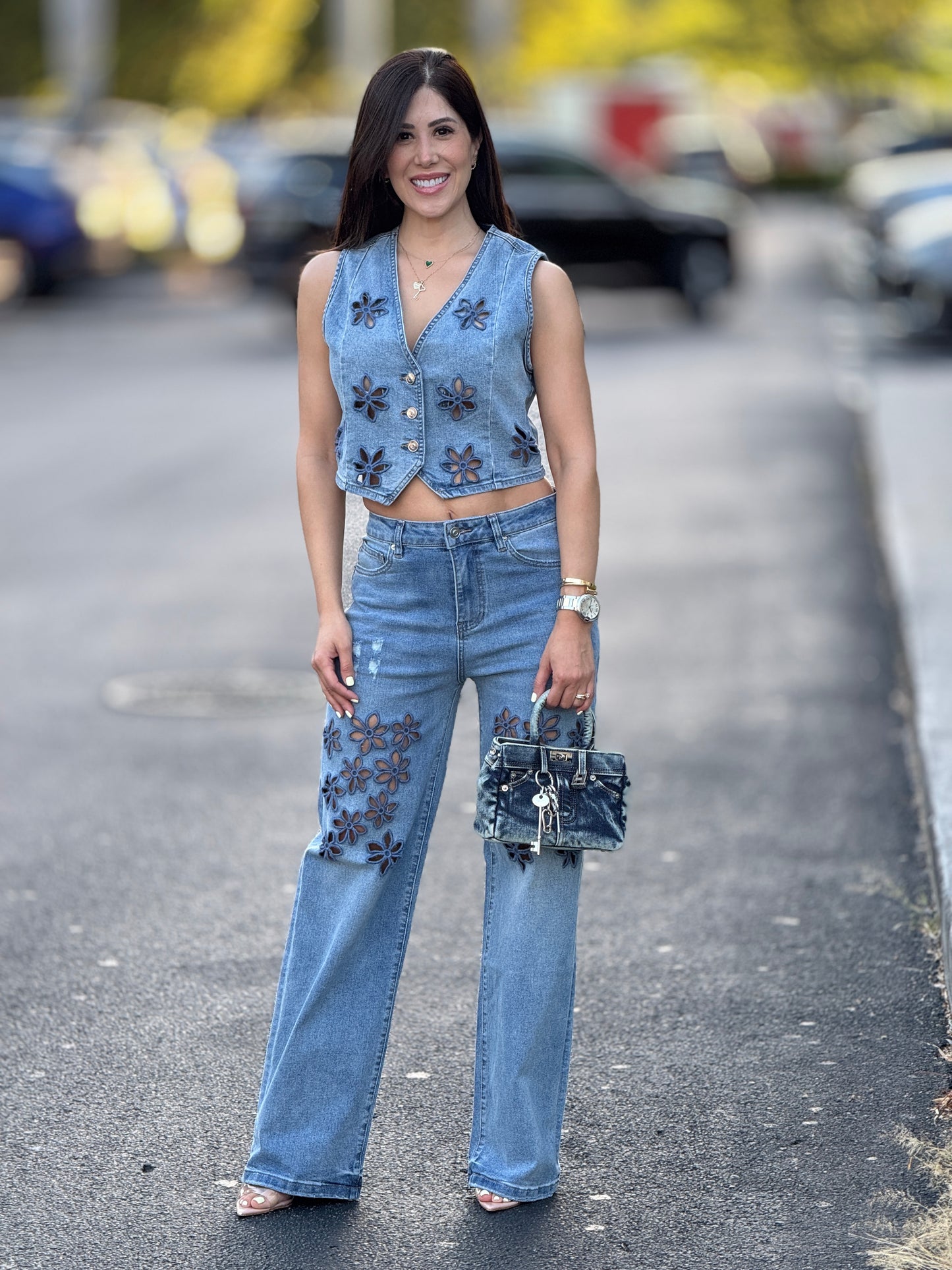 Gaia Flower Cutouts Denim Set