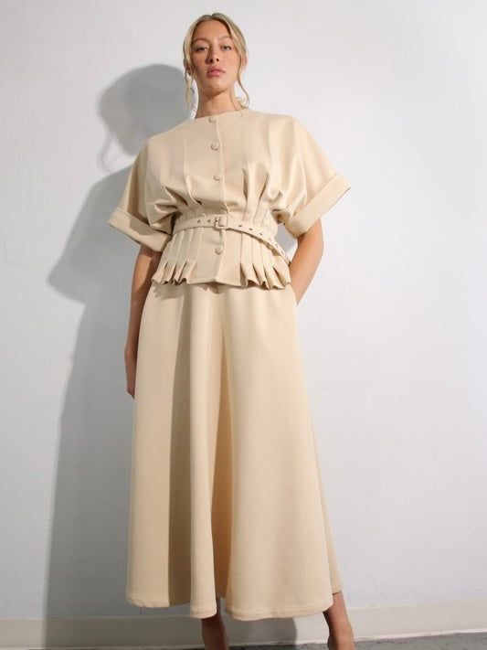 Mulla Beige Pleaded Skirt Set