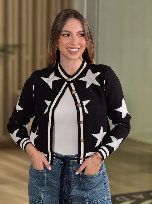 Stars Black Knitted Cardigan Top