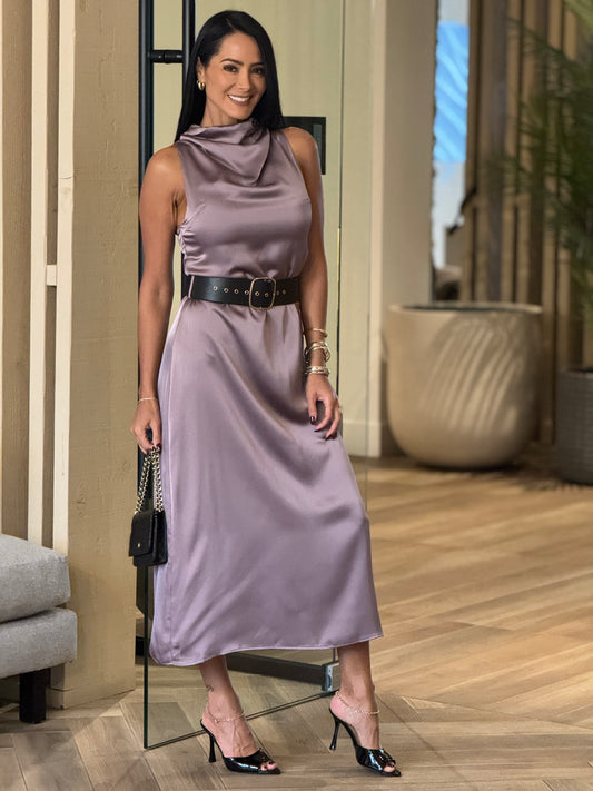 Fabria Dark Purple Satin Dress