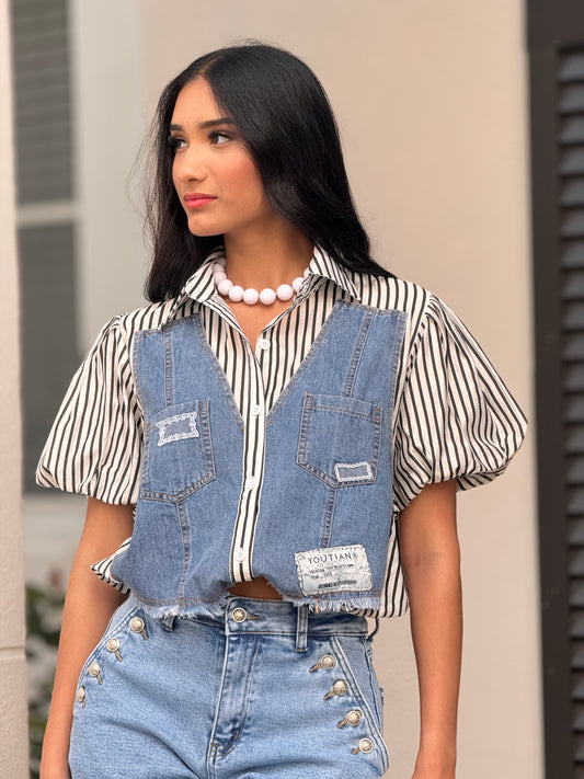 Just B&W Denim Lines Shirt Top
