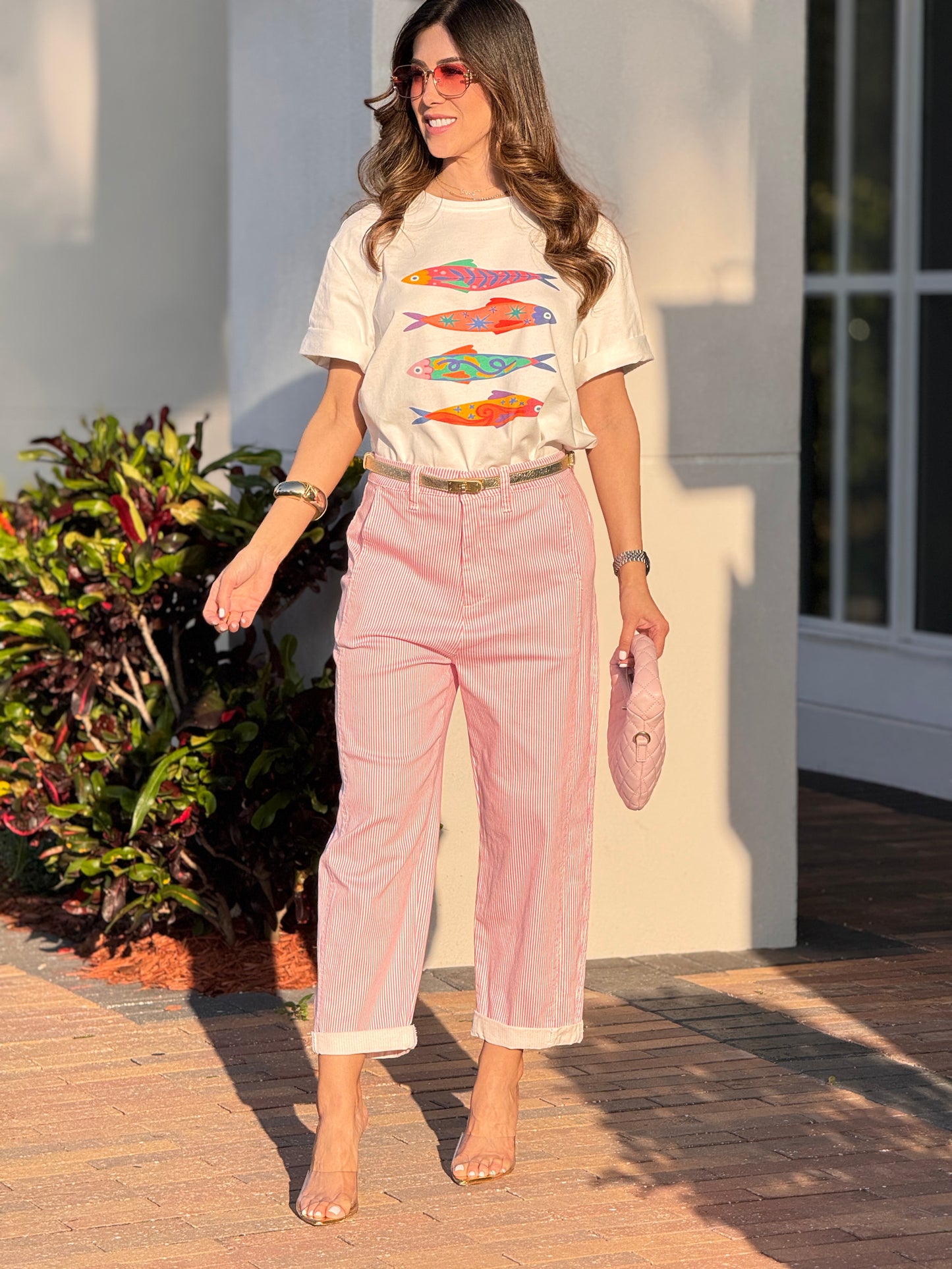 Jour Pink Lines Barrel Jeans