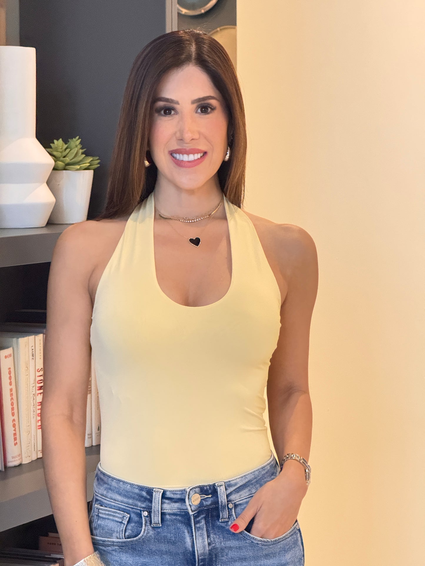 Poema Yellow Halter Basic Top