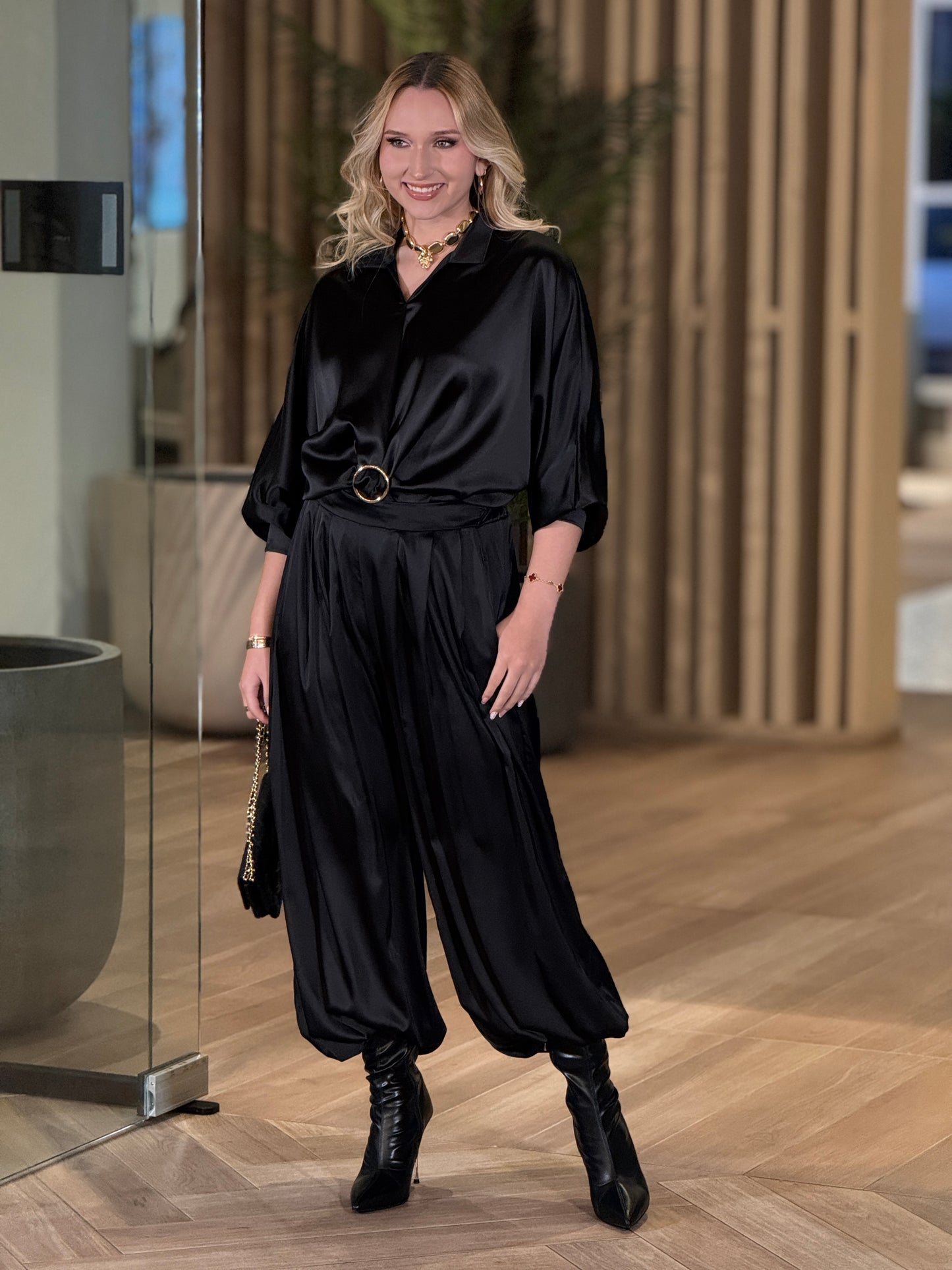 Italian Black Satin Pants