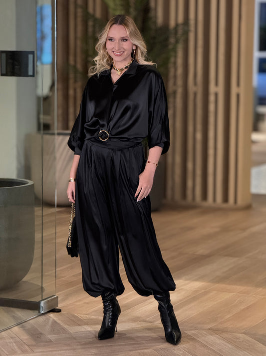 Italian Black Satin Pants