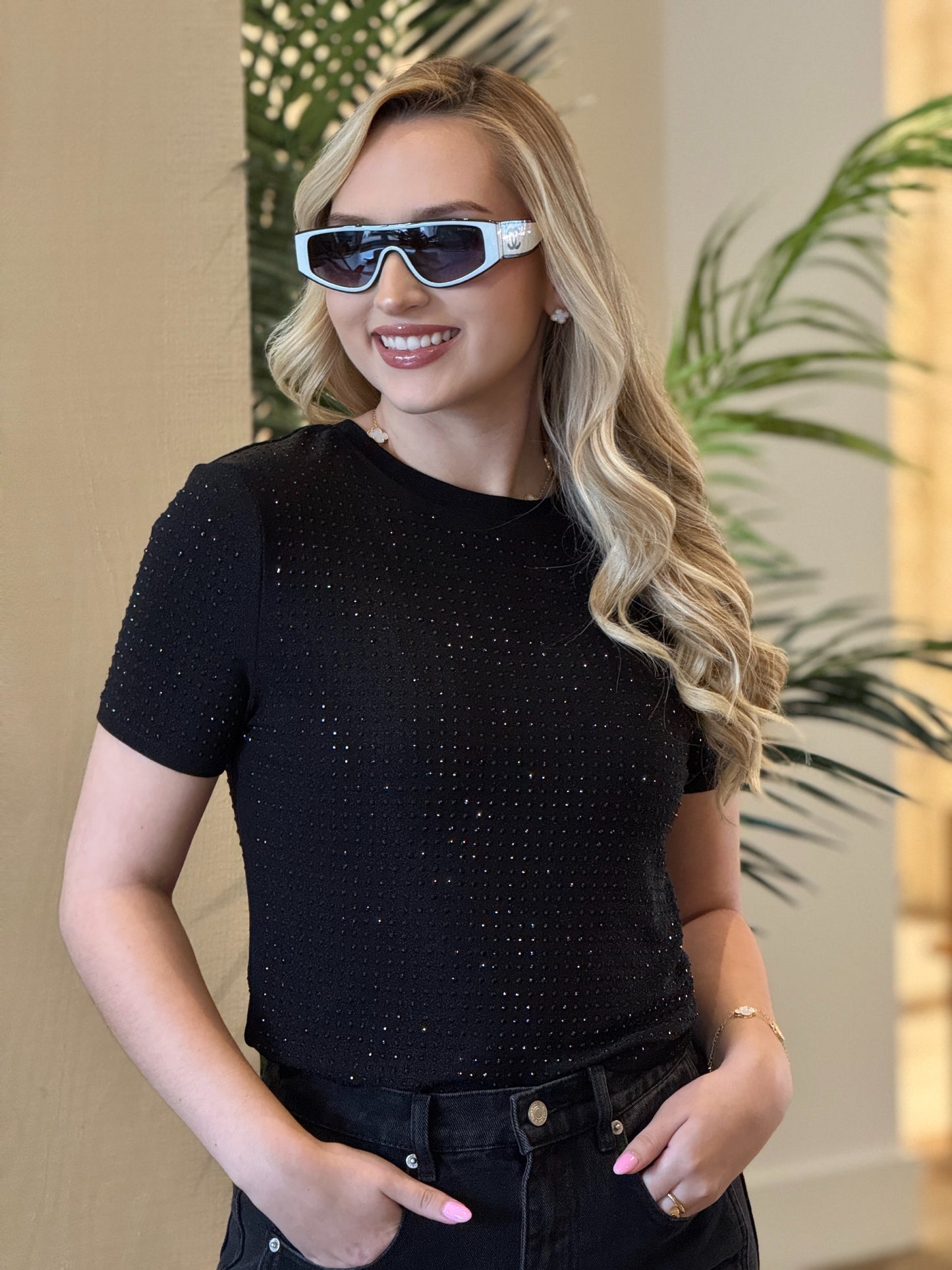 Hannah Black Rhinestone T-Shirt